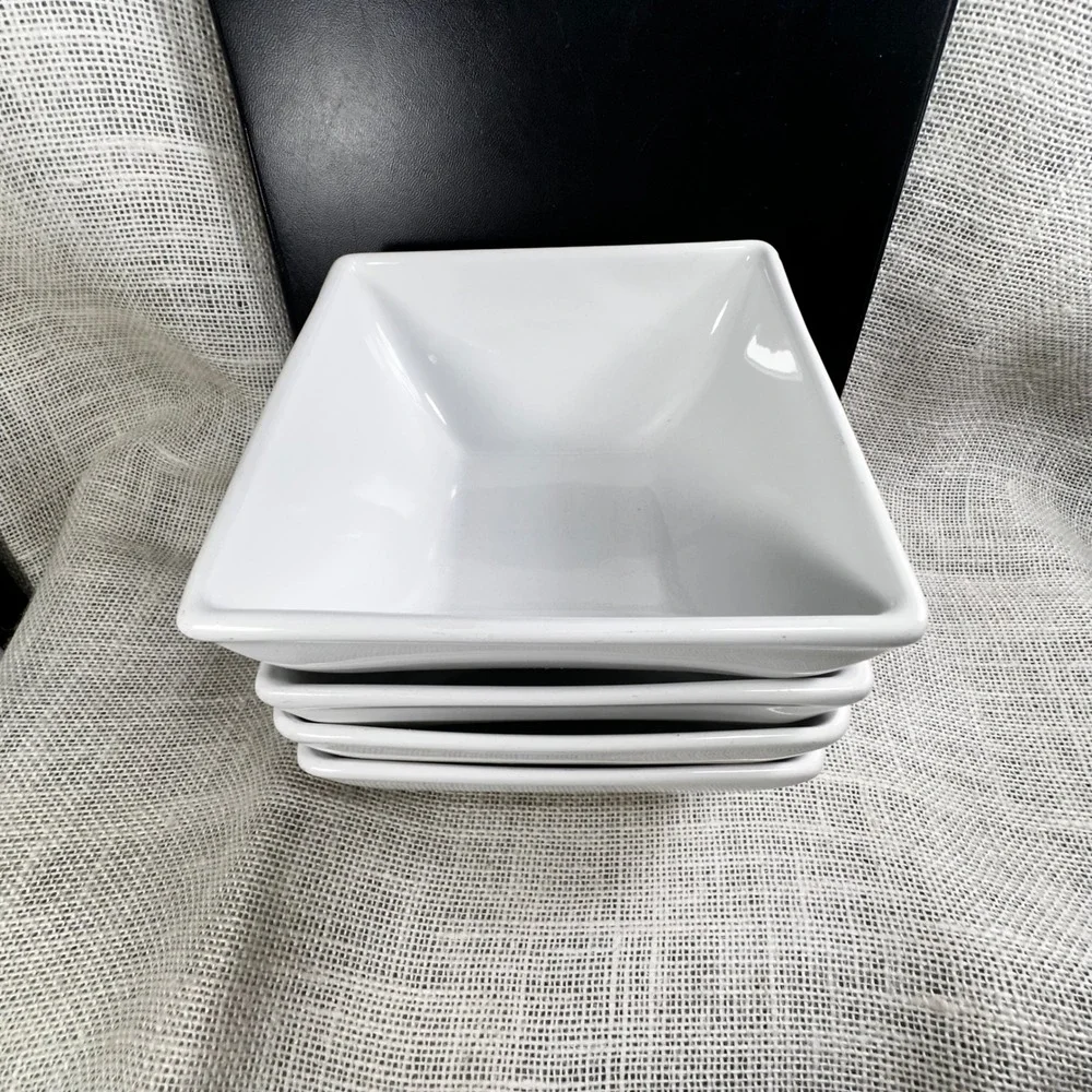 Target Home Threshold White Square Porcelain Cereal Soup Bowls Set of 4 6.25in
